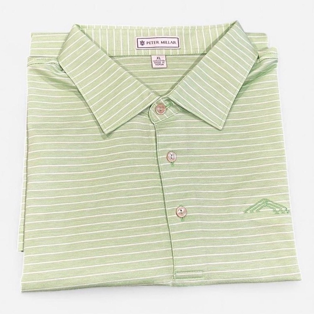Peter Millar Striped Golf Polo Shirt Mens XL Green Performance Golf Club Logo